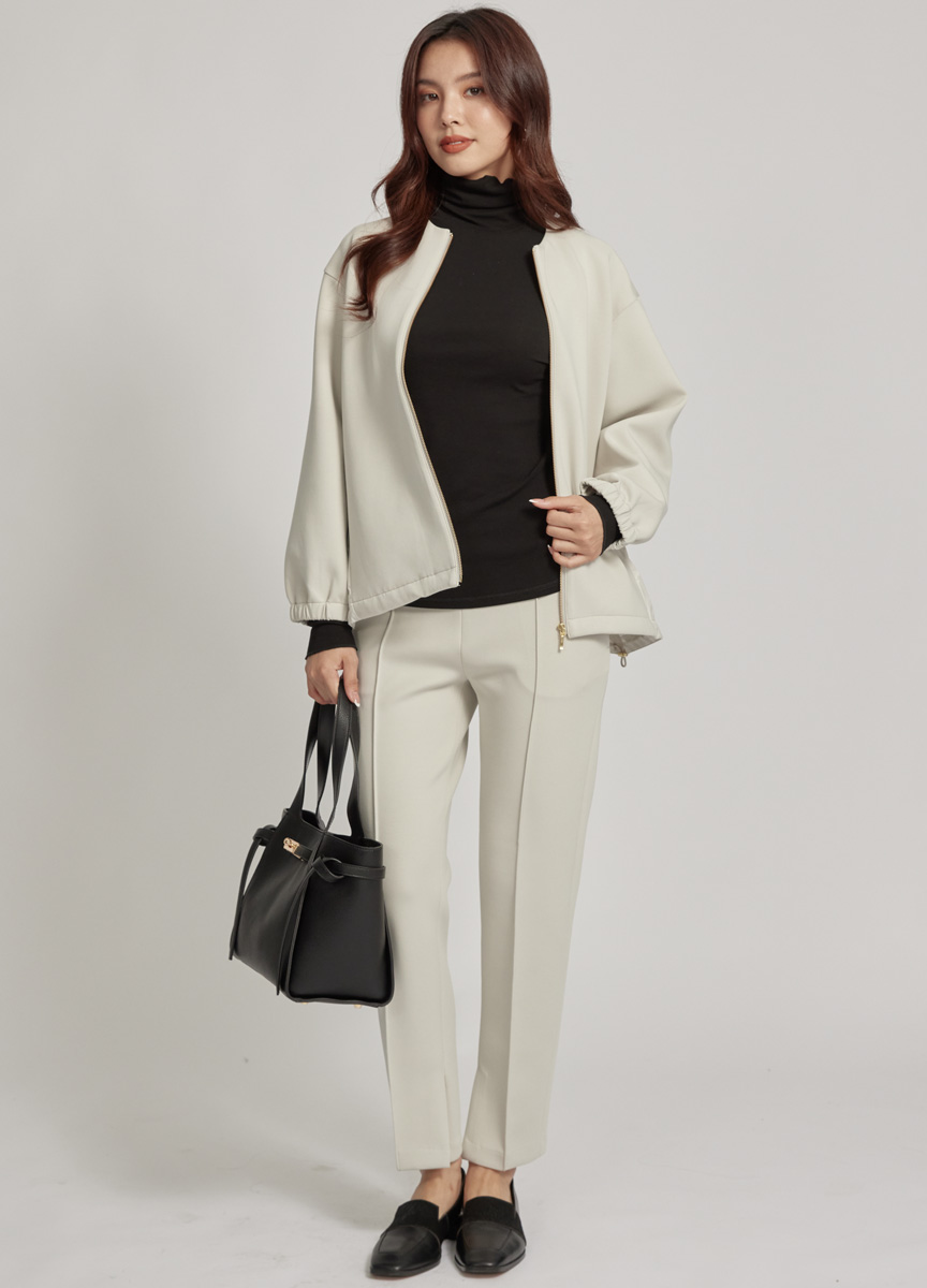 圓領太空棉異素材後拼接外套